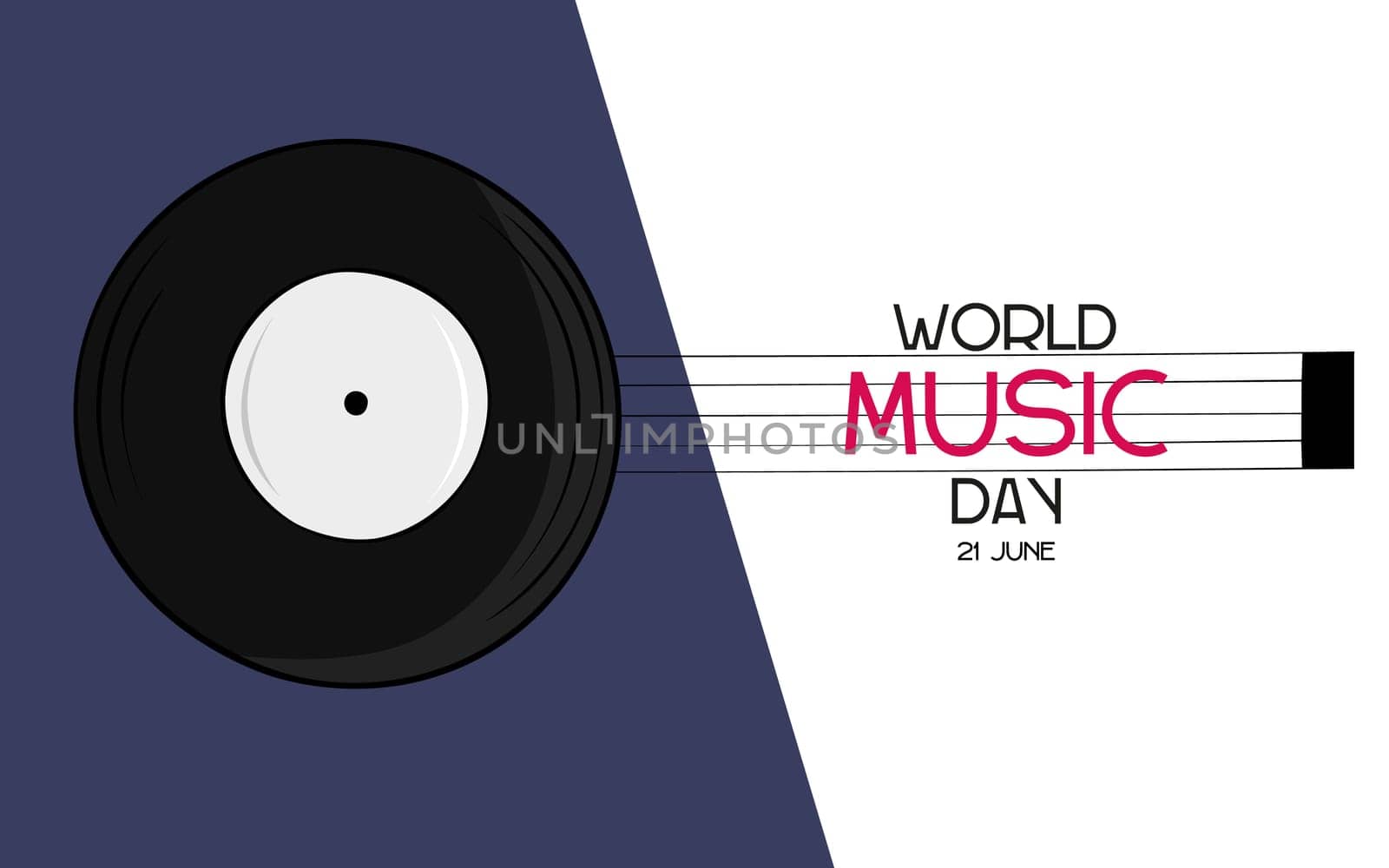 World Music Day with vinyl disc vector. Music Day Poster, June 21st