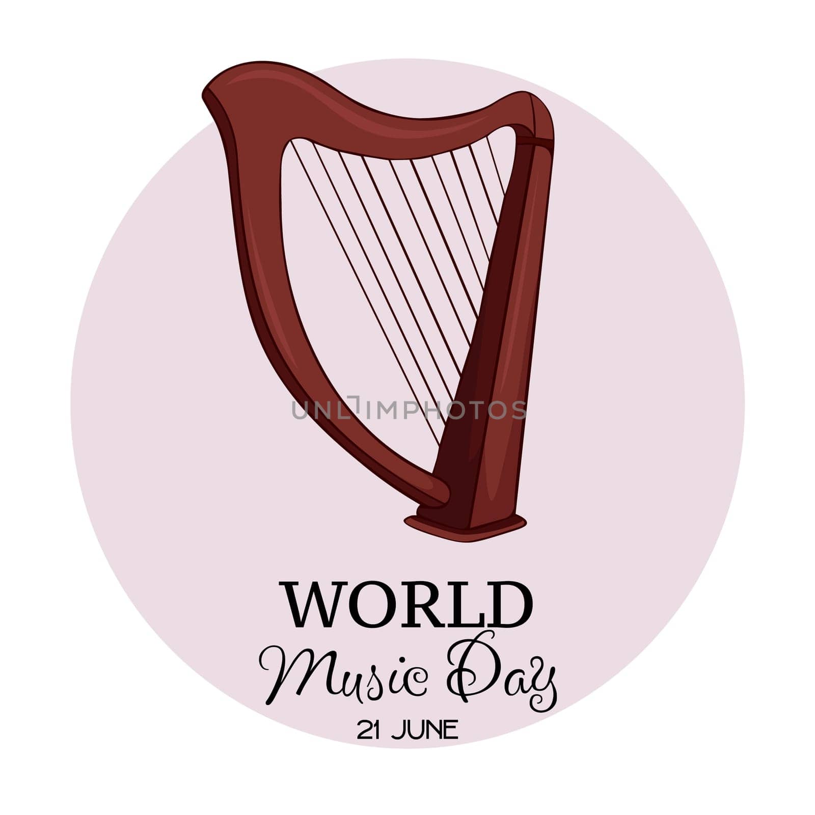 World Music Day with wooden harp vector. Music Day Poster, June 21st