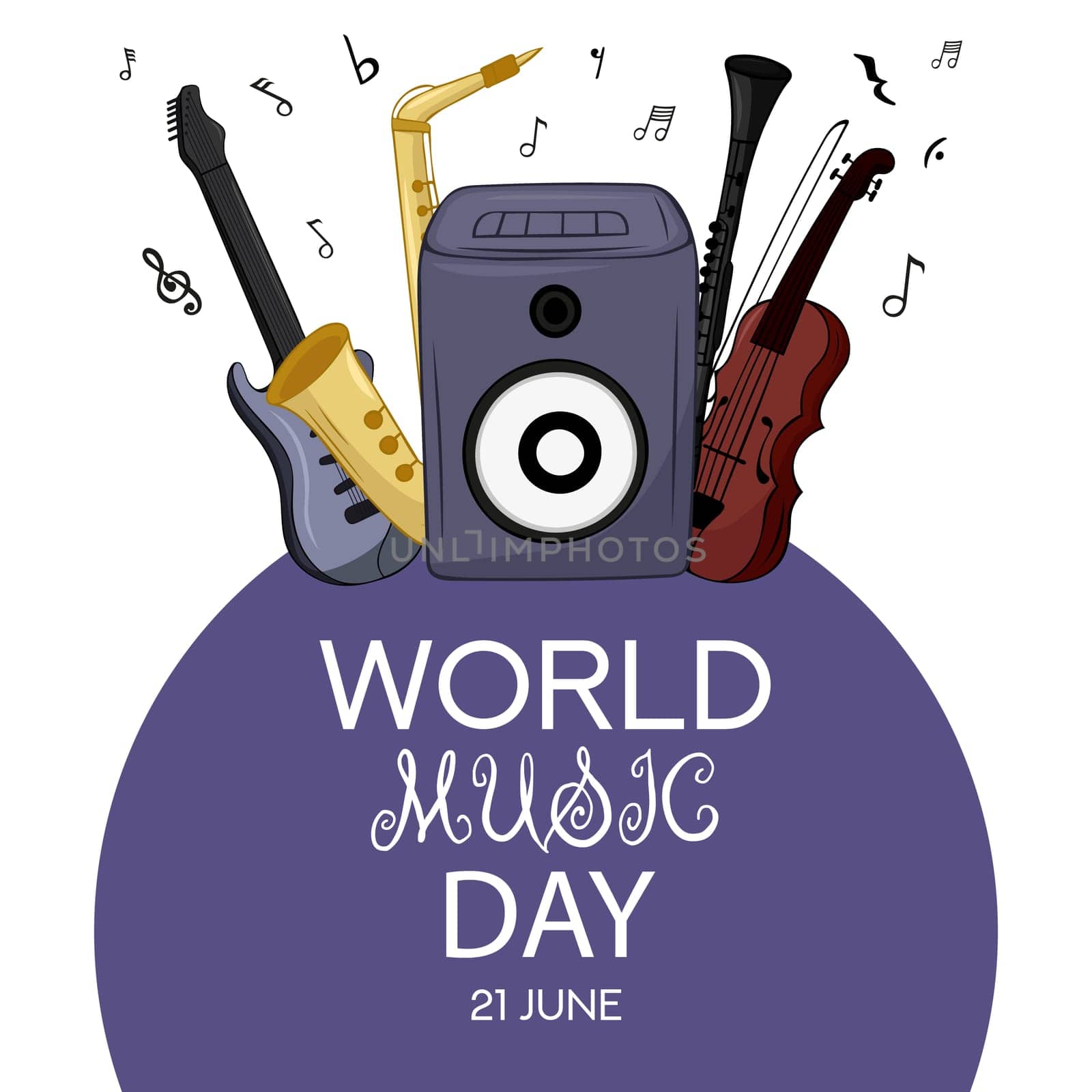 World Music Day with Different musical instruments vector. Music Day Poster, June 21st