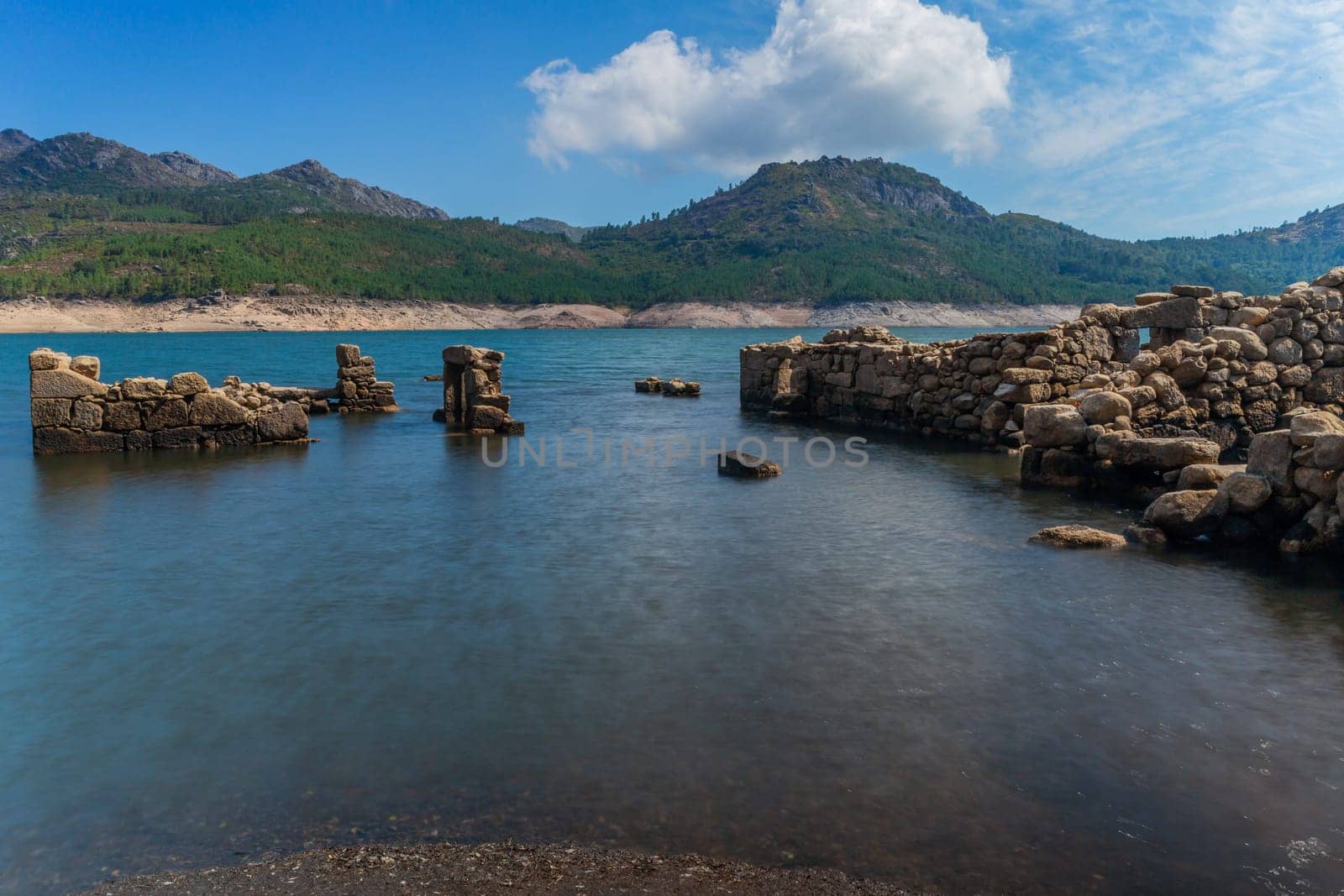 Old ruins of Vilarinho das Furnas, was a village, located in Campo de Geres, Terras de Bouro, on margins of River Homem, in 1972, it was intentionally submerged.