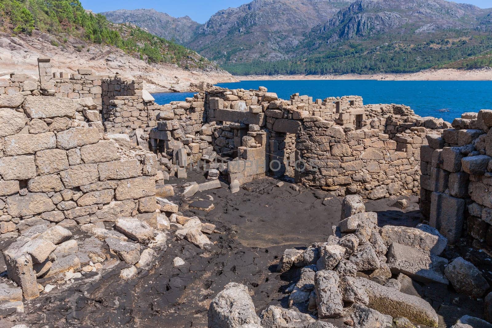 Old ruins of Vilarinho das Furnas, was a village, located in Campo de Geres, Terras de Bouro, on margins of River Homem, in 1972, it was intentionally submerged.