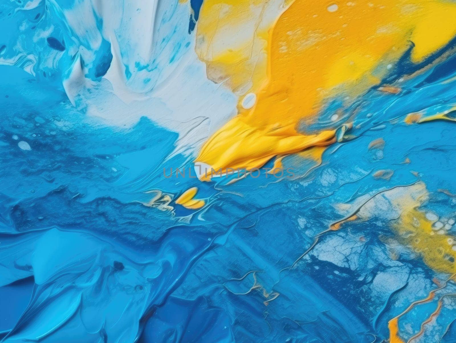 Abstract blue and yellow paint background. Acrylic texture background, Generative AI.