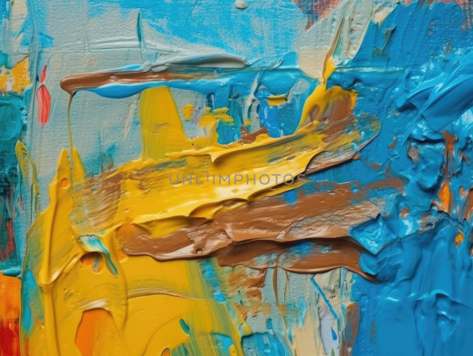 Abstract blue and yellow paint background. Acrylic texture background, Generative AI.