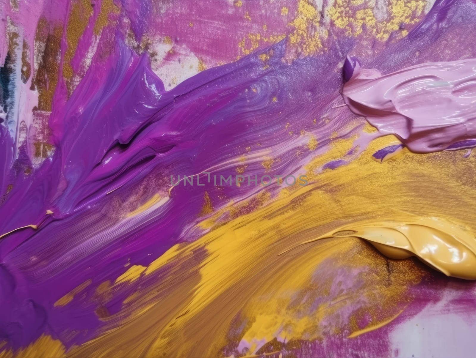 Abstract purple and yellow paint background. Acrylic texture background, Generative AI.
