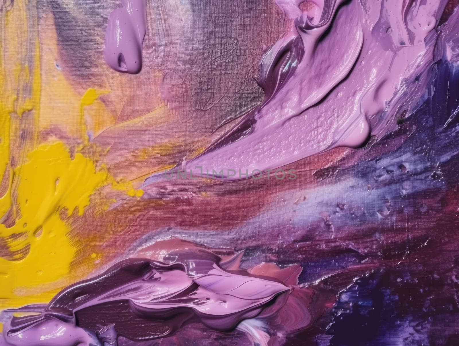 Abstract purple and yellow paint background. Acrylic texture background, Generative AI.