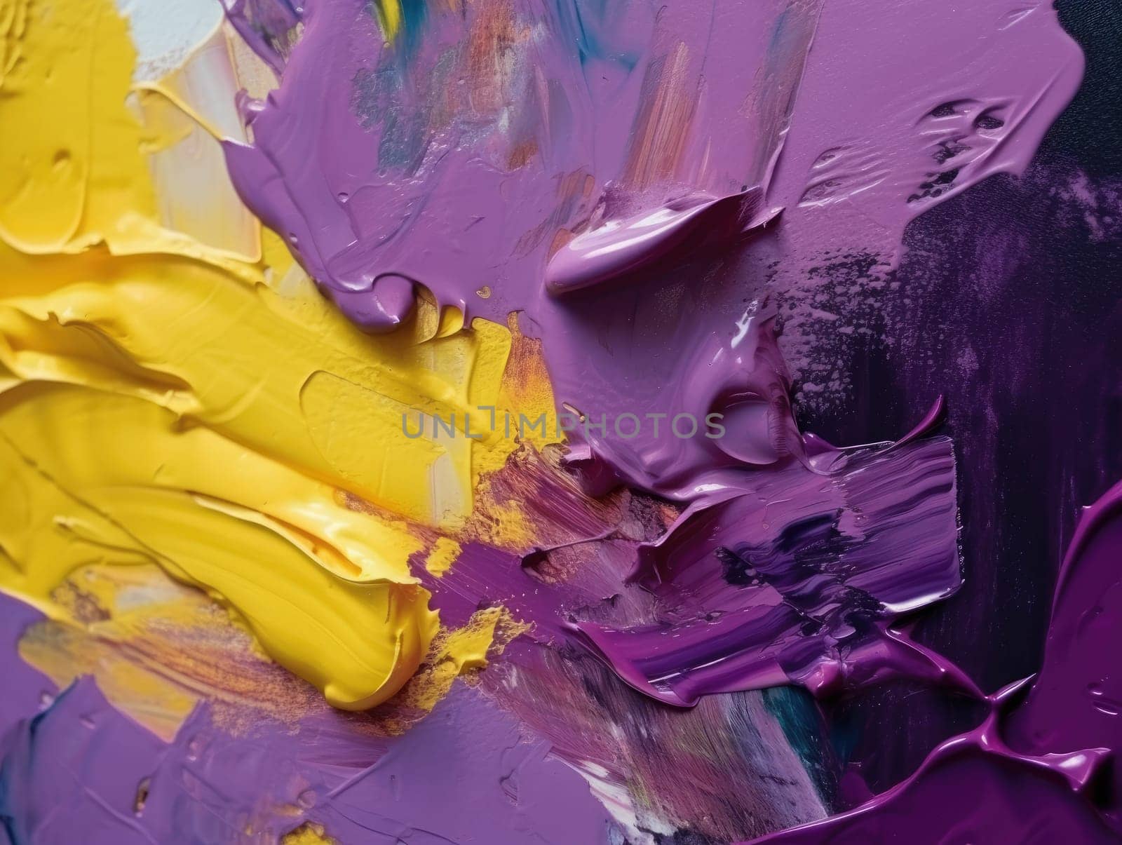 Abstract purple and yellow paint background. Acrylic texture background, Generative AI.