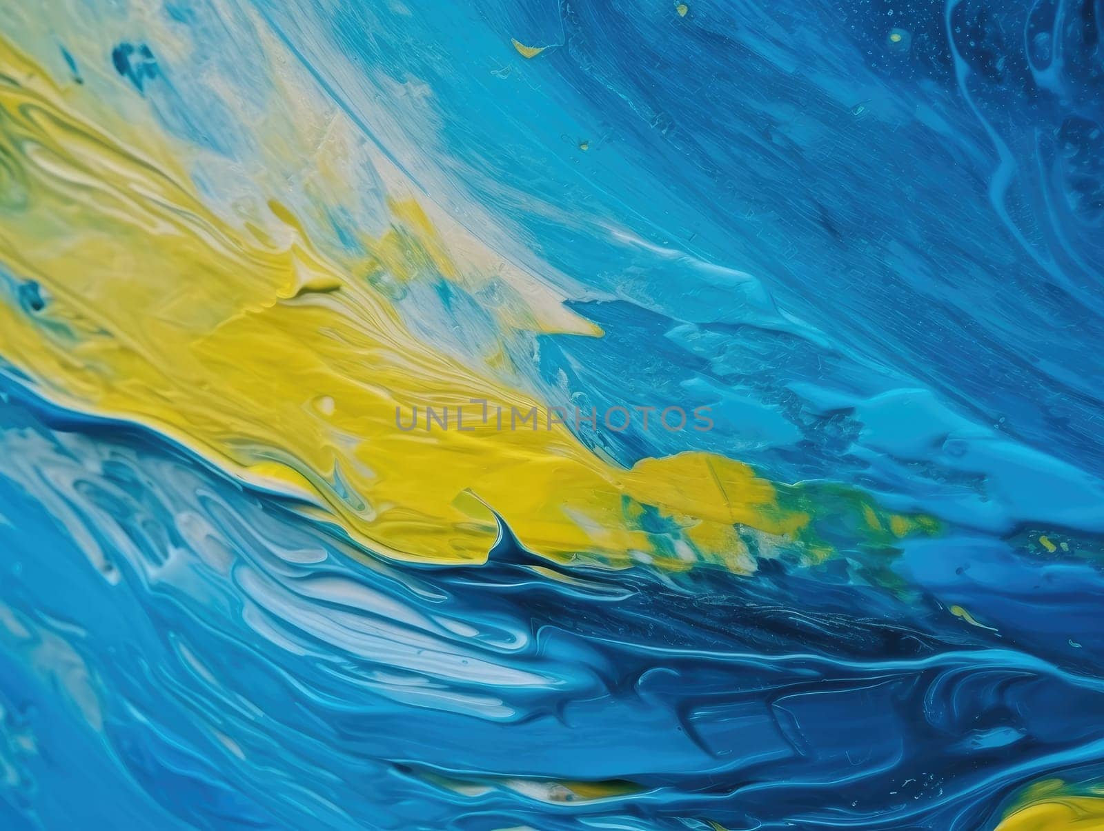 Abstract blue and yellow paint background. Acrylic texture background, Generative AI.