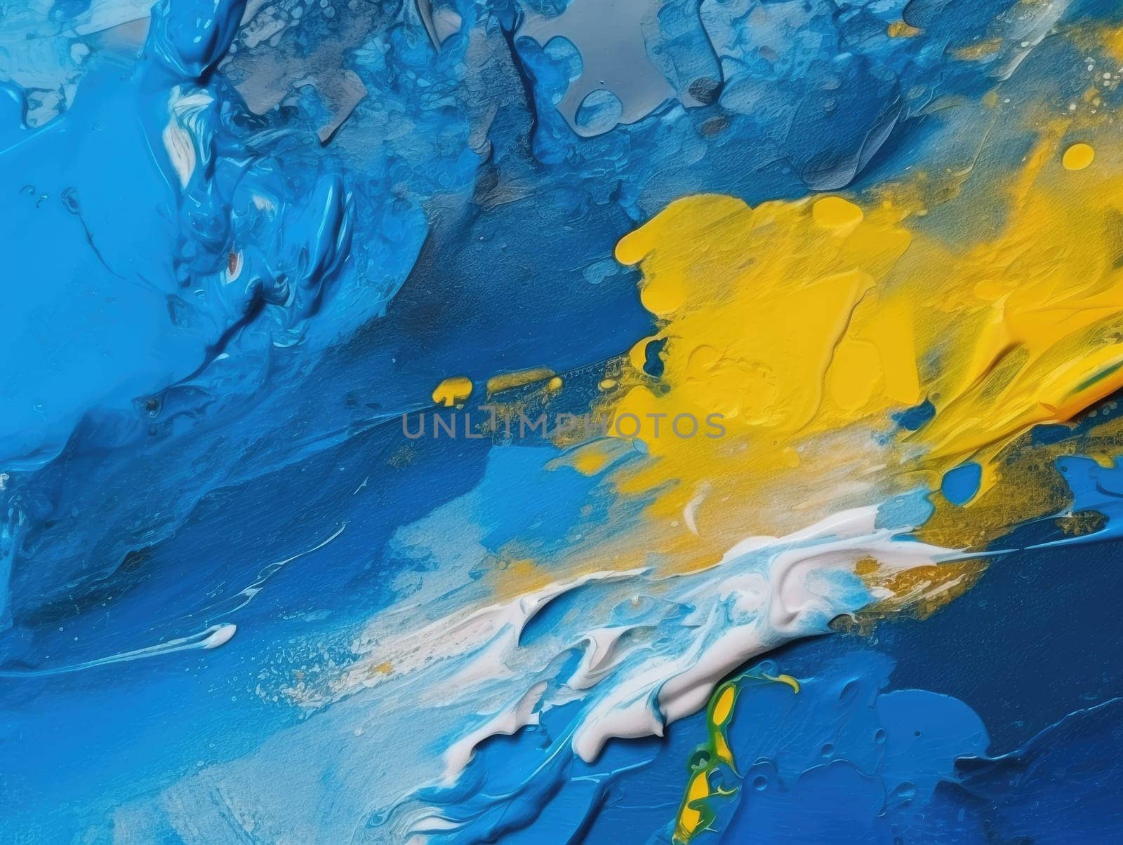 Abstract blue and yellow paint background. Acrylic texture background, Generative AI.
