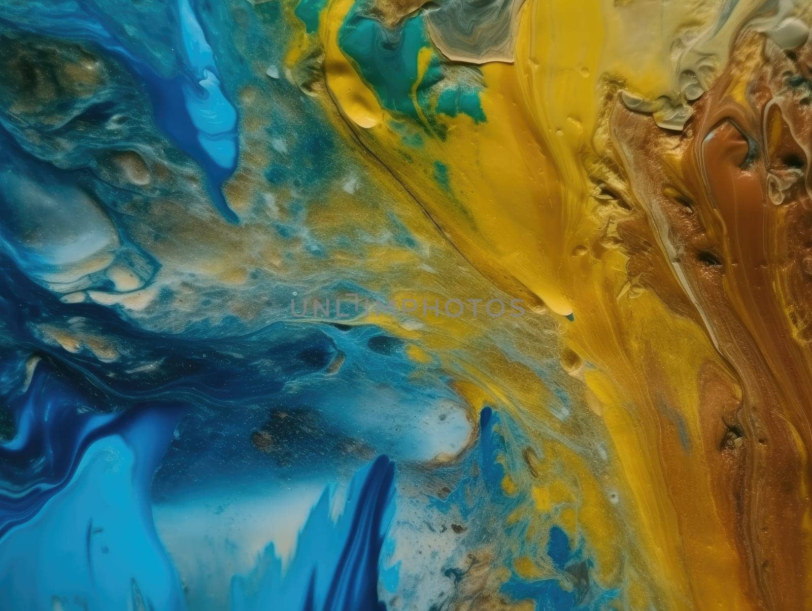 Abstract blue and yellow paint background. Acrylic texture background, Generative AI.
