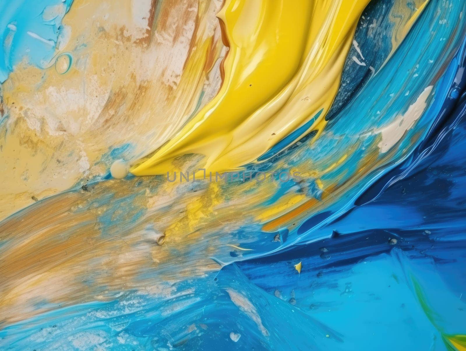 Abstract blue and yellow paint background. Acrylic texture background, Generative AI.
