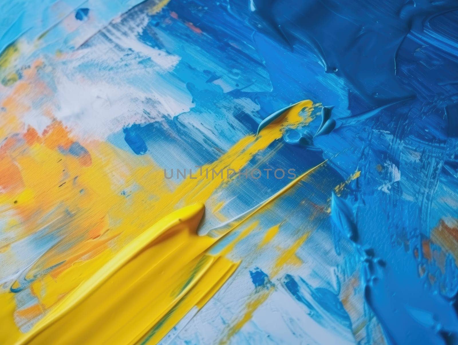 Abstract blue and yellow paint background. Acrylic texture background, Generative AI.