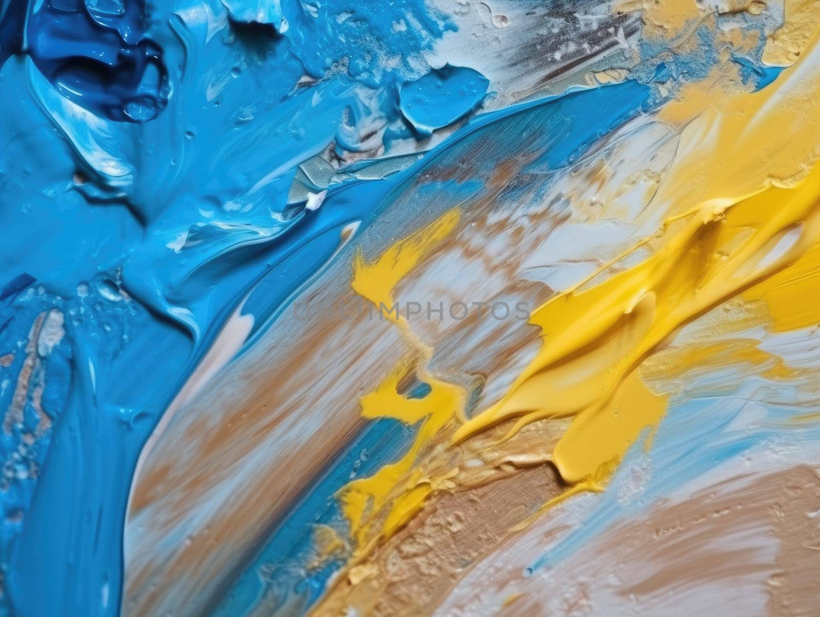 Abstract blue and yellow paint background. Acrylic texture background, Generative AI.