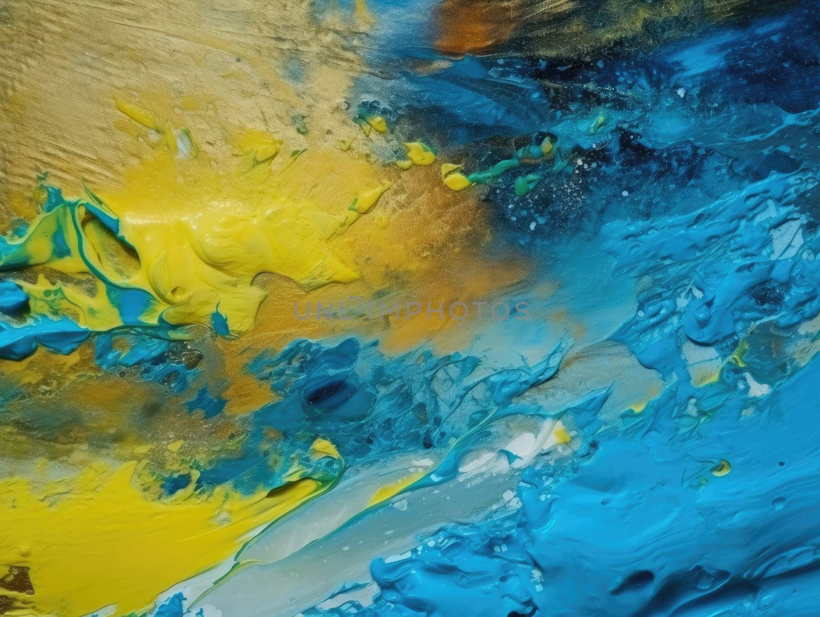 Abstract blue and yellow paint background. Acrylic texture background, Generative AI.