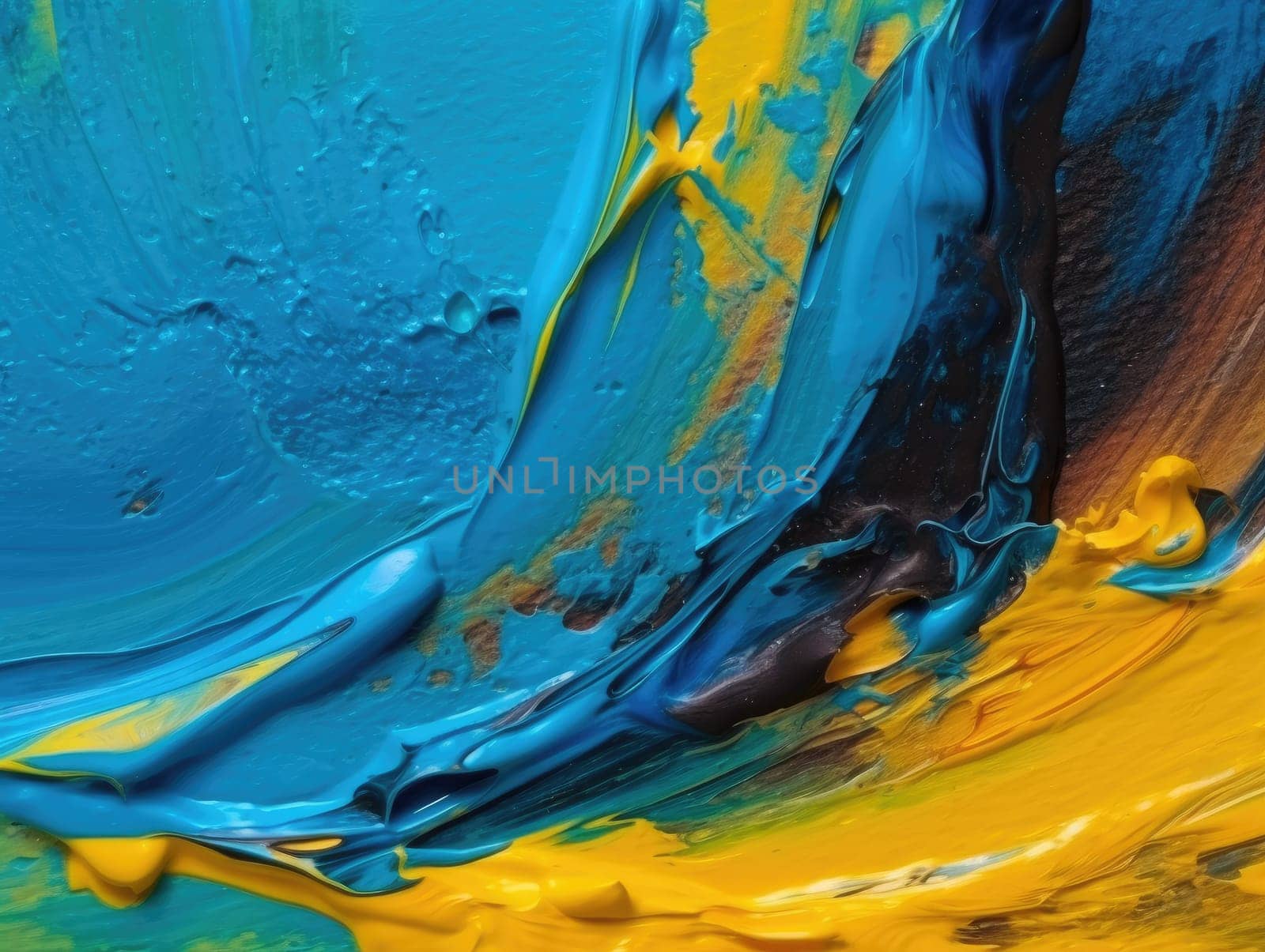 Abstract blue and yellow paint background. Acrylic texture background, Generative AI.