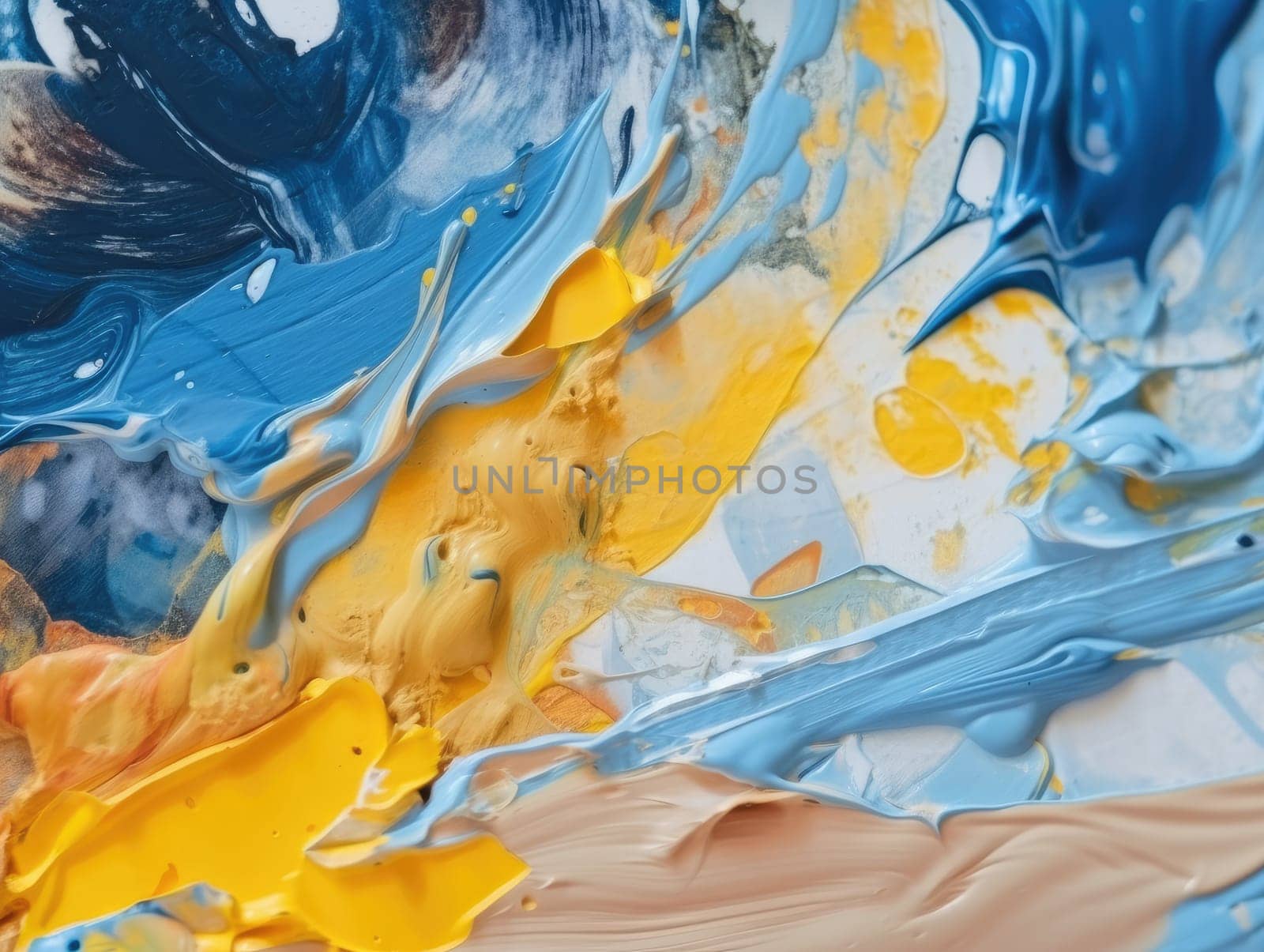 Abstract blue and yellow paint background. Acrylic texture background, Generative AI.