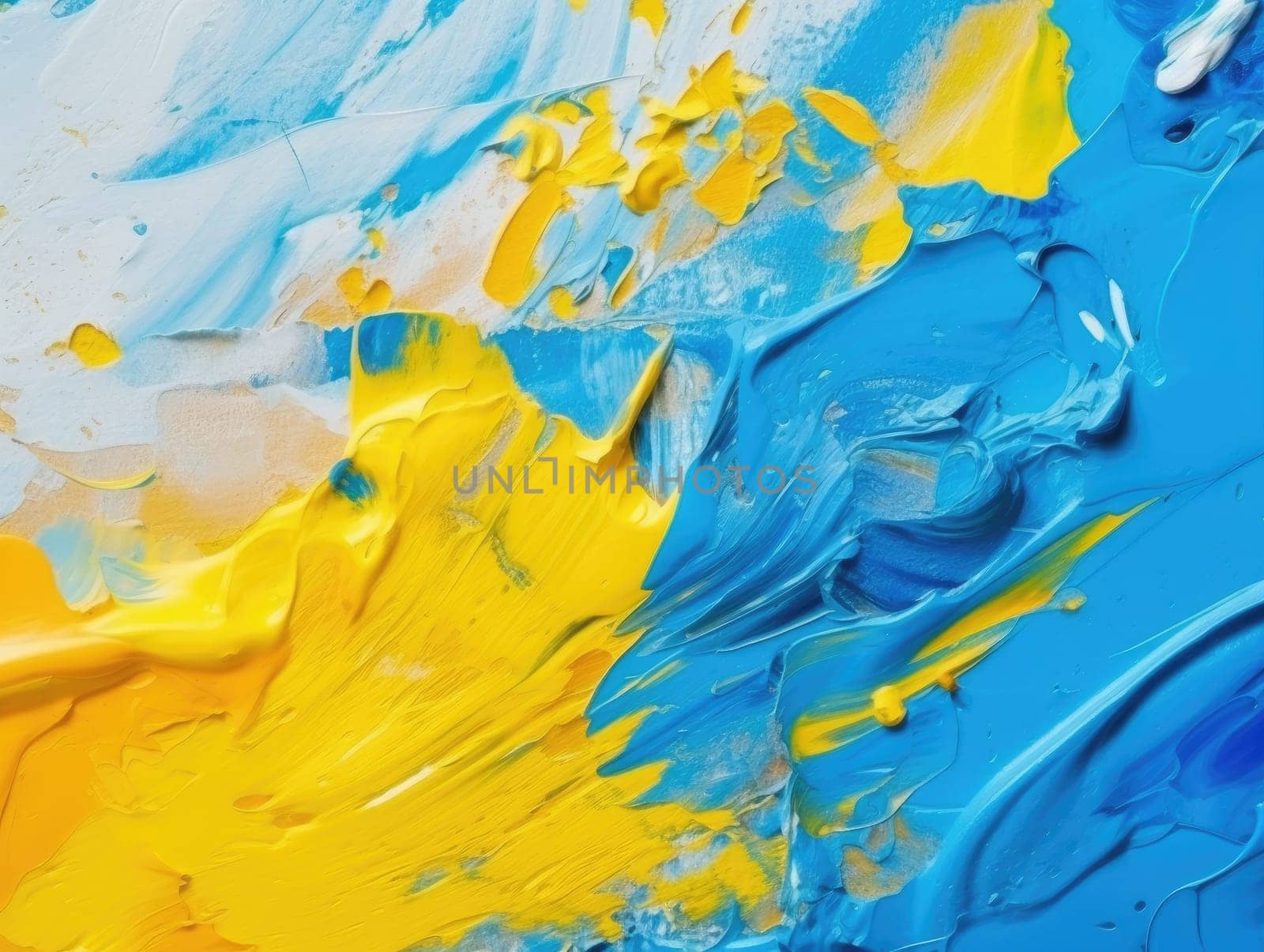 Abstract blue and yellow paint background. Acrylic texture background, Generative AI.