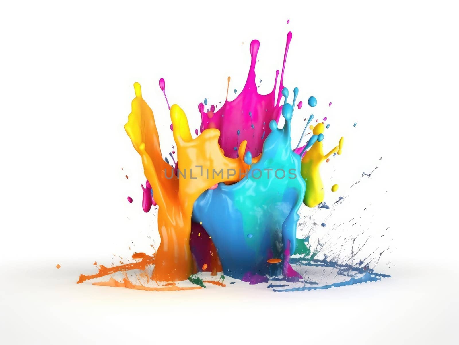 Colorful paint splash on isolated white background. Generative AI.