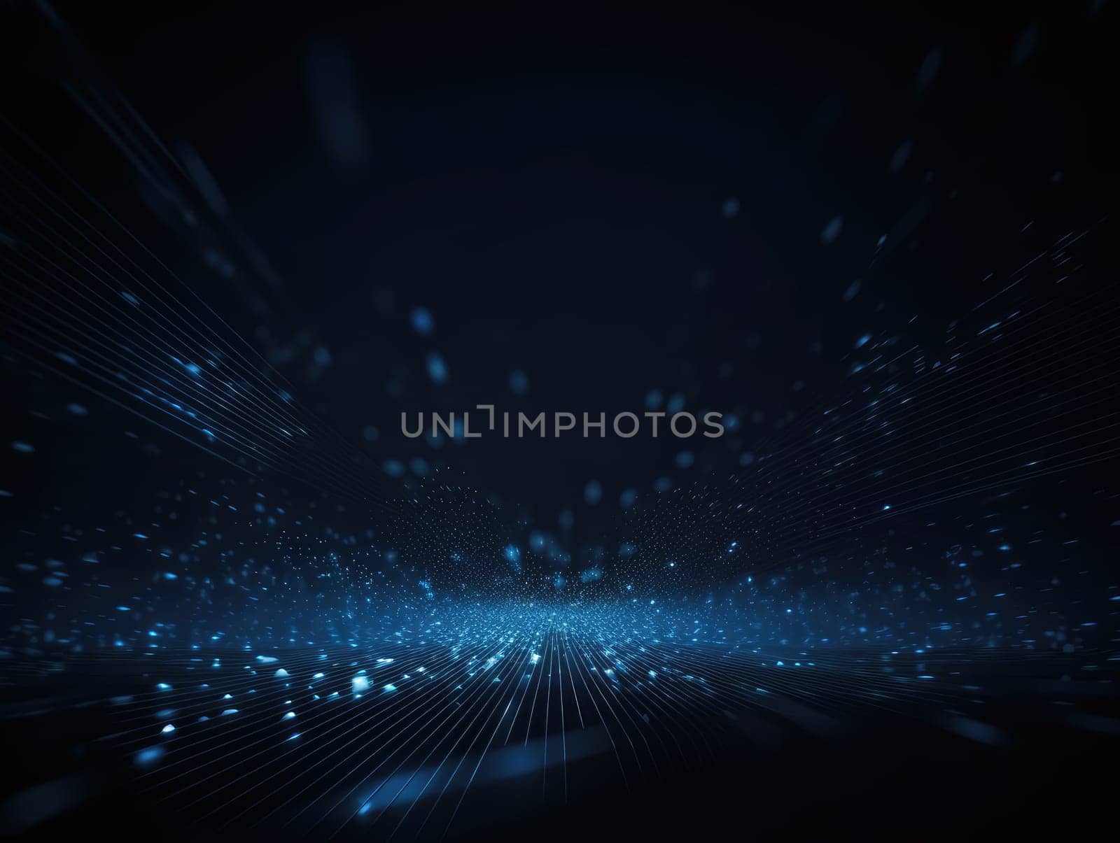 Blue particles wave background. Abstract dynamic mesh. Big data technology. Generative AI.