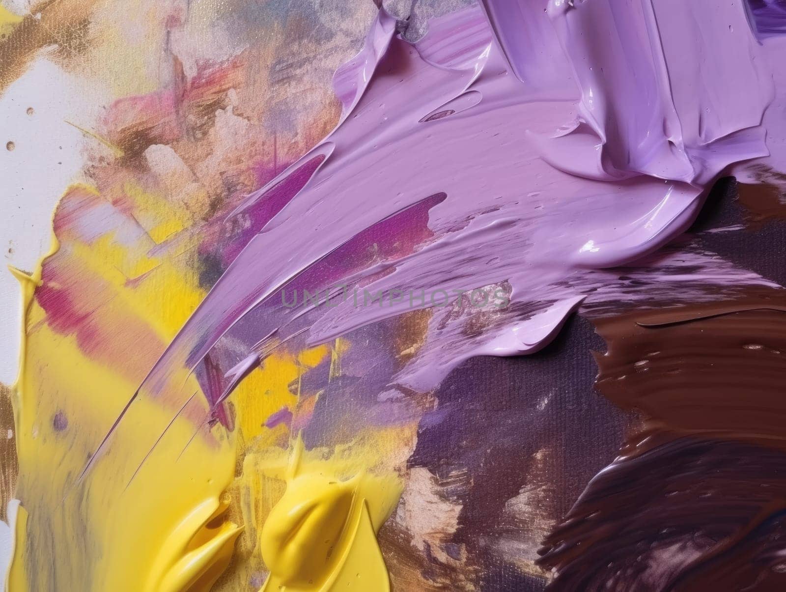 Abstract purple and yellow paint background. Acrylic texture background, Generative AI.