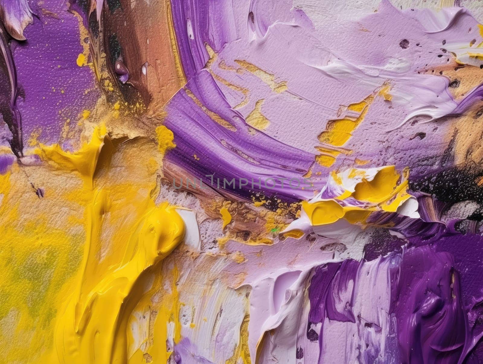 Abstract purple and yellow paint background. Acrylic texture background, Generative AI.