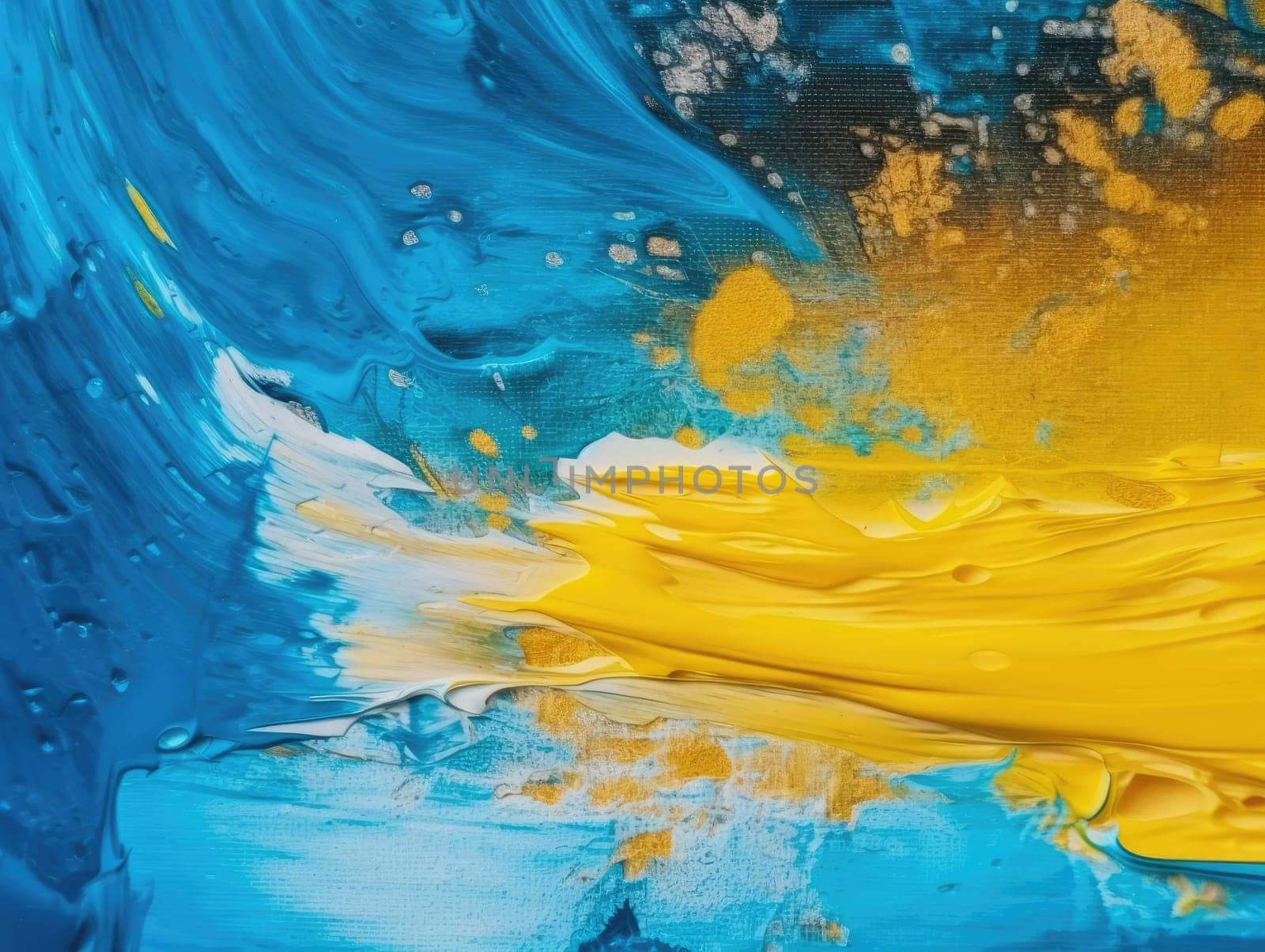 Abstract blue and yellow paint background. Acrylic texture background, Generative AI.