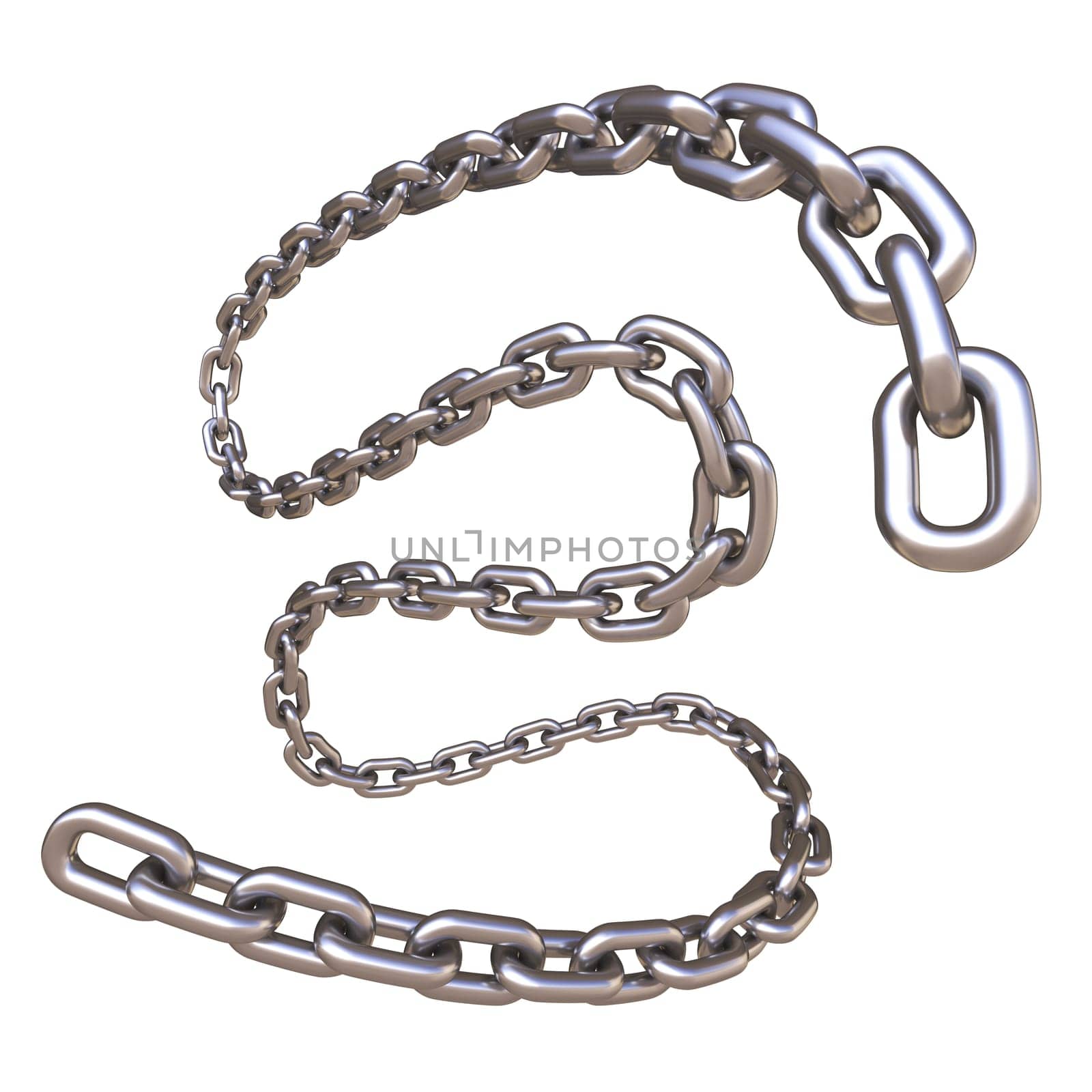 Metal chain curved 3D rendering illustration isolated on white background