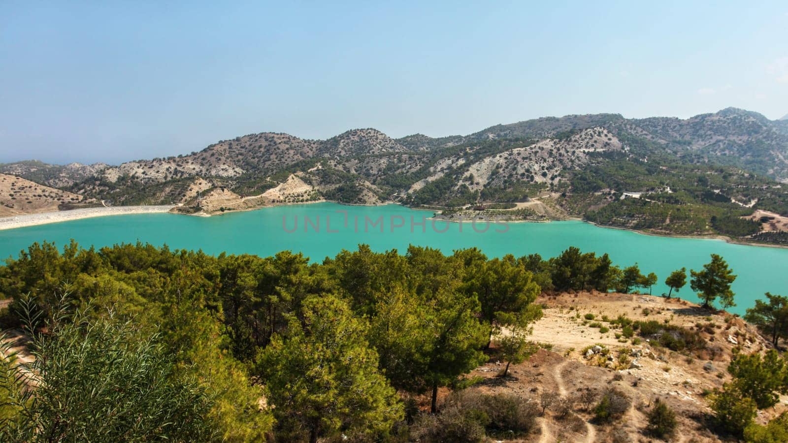 Gecitkoy (Dagdere) dam with turquoise water near Kyrenia, Northern Cyprus.