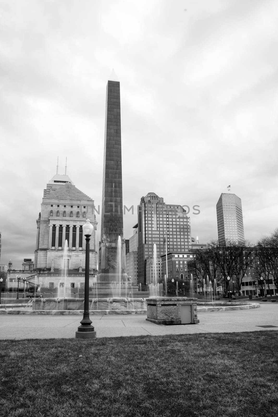 Vertical monochrome composition of a fine midwestern city