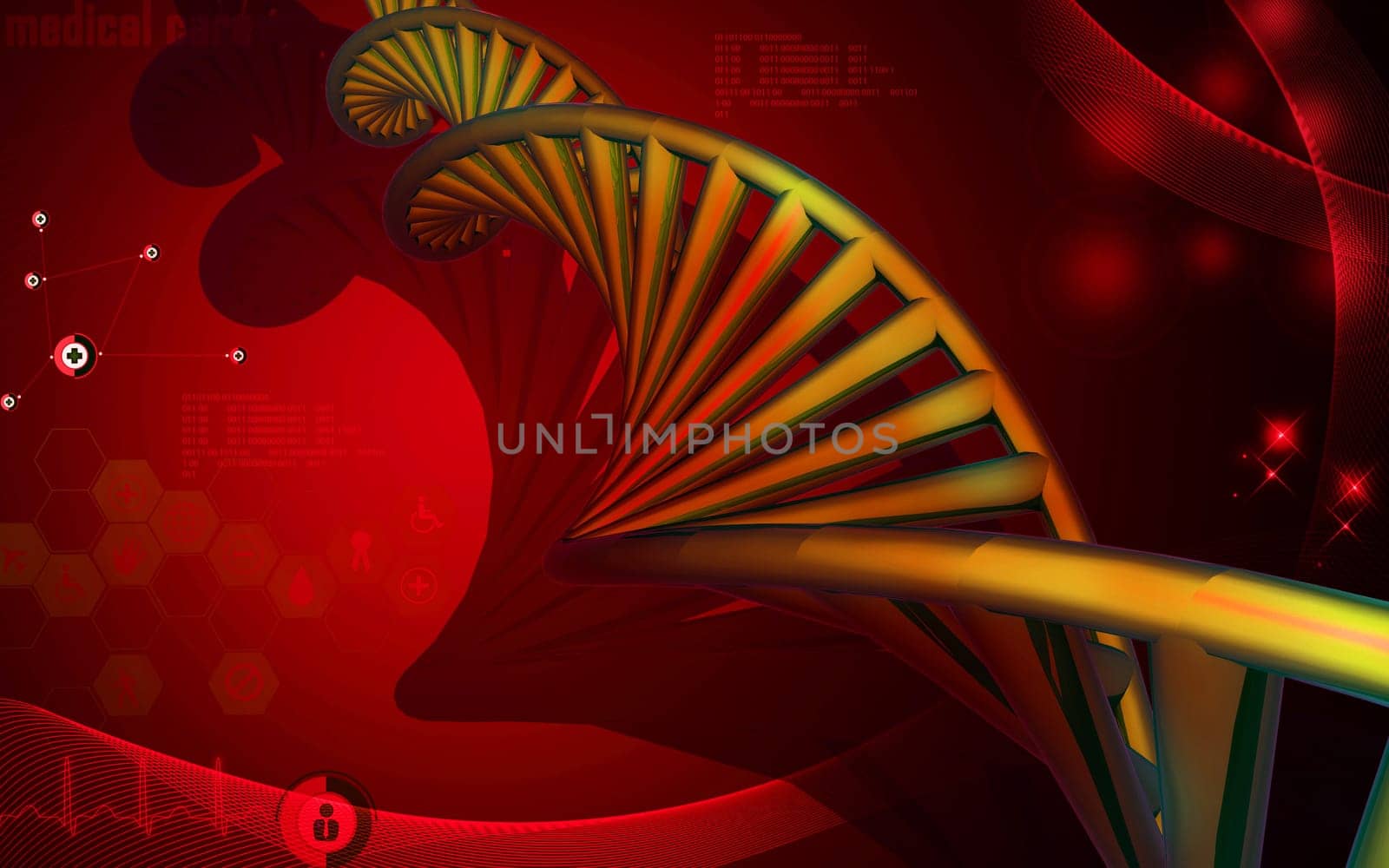 Digital illustration DNA structure in colour background
