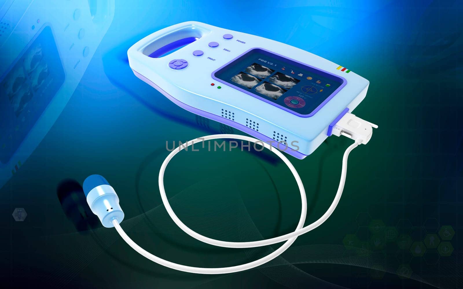 Digital illustration of Palm Bladder Scanner in colour background