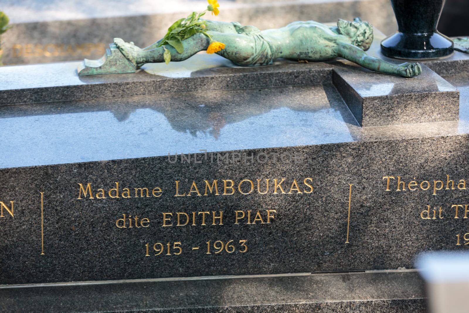 PARIS, FRANCE - SEPT 12, 2014: Edith Piaf grave in Pere-Lachaise cemetery, Paris, France