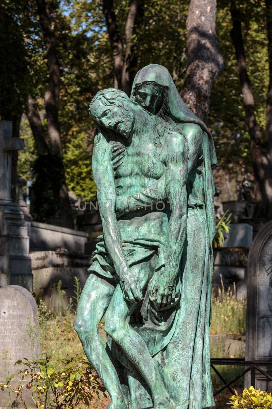 PARIS, FRANCE - SEPT 12, 2014: View of Pere Lachaise. World's most visited cemetery, attracting thousands of visitors to graves of those who have enhanced French life over past 200 years.