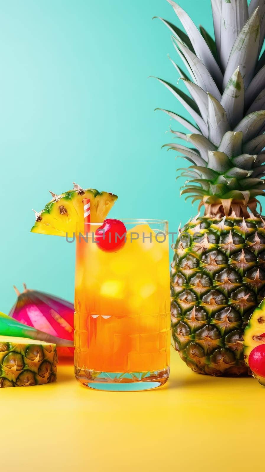 Pineapple cocktail. Summer refreshing tropical drink. Generative AI.