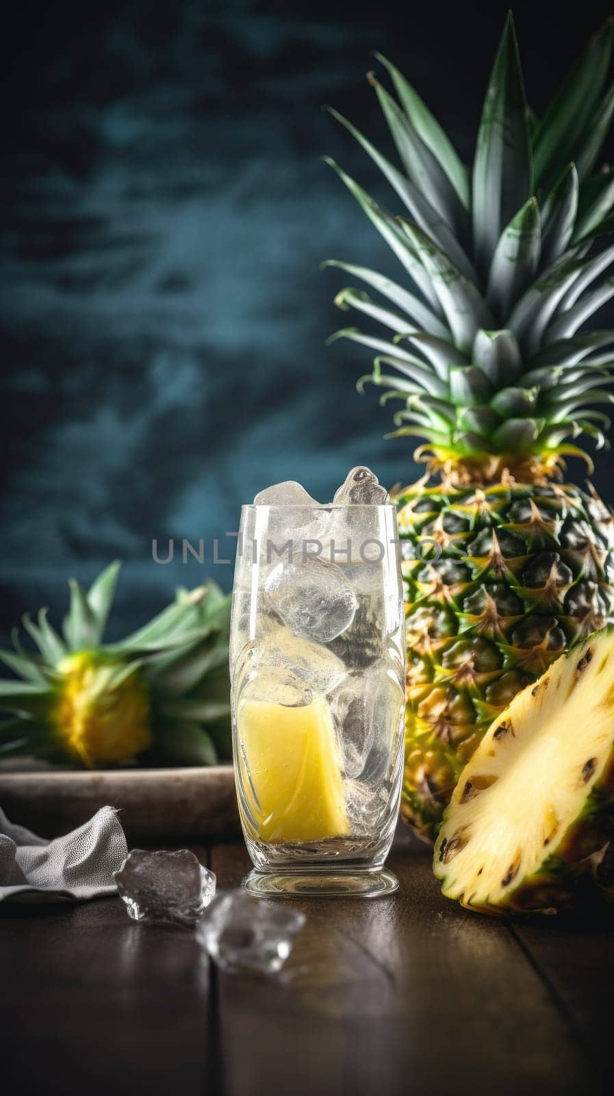 Pineapple cocktail. Summer refreshing tropical drink. Generative AI.