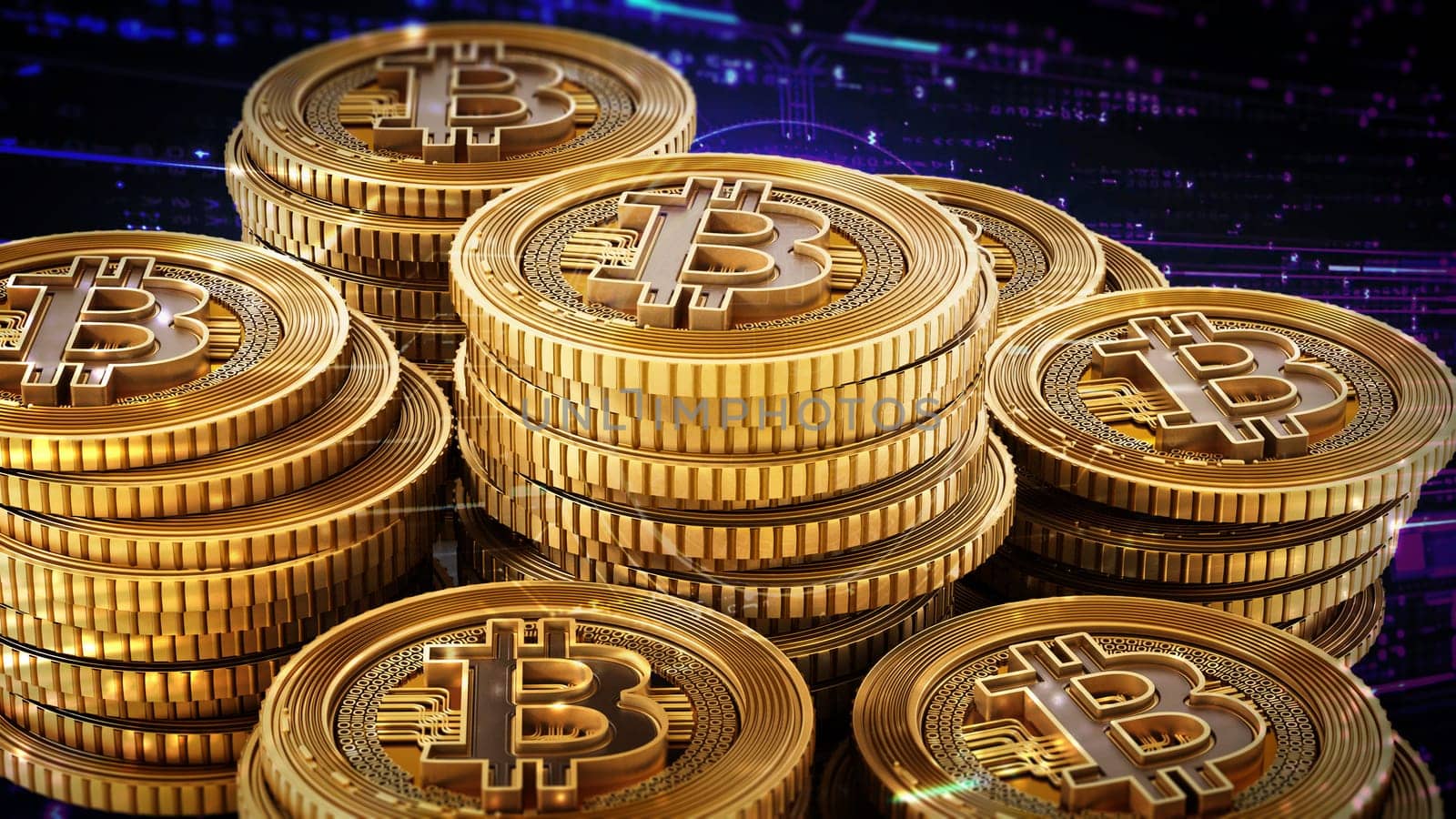 Golden crypto currency coin isolated on white background. 3D illustration.