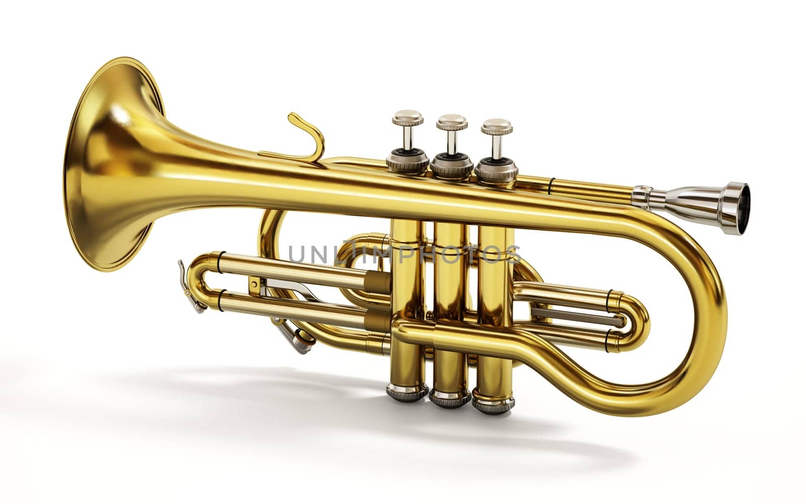 Cornet musical instrument isolated on white background. 3D illustration.