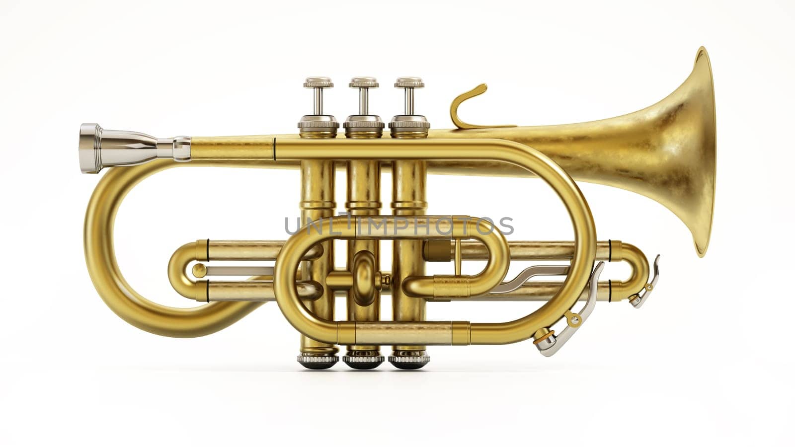 Cornet musical instrument isolated on white background. 3D illustration.