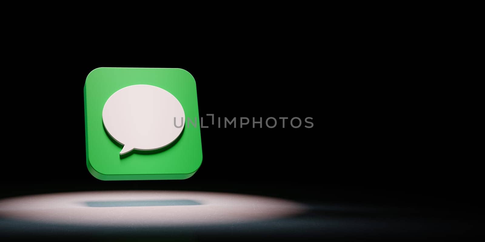 Messages App Icon 3D Symbol Shape Spotlighted on Black Background with Copy Space 3D Illustration