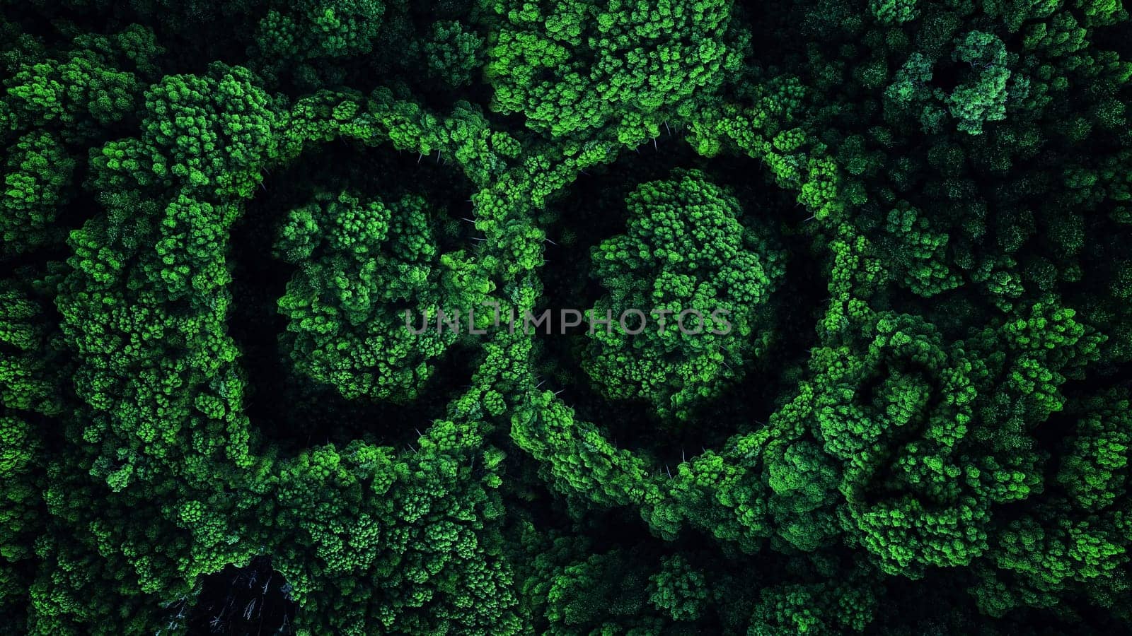 Forest and CO2, top view. Environmental pollution and nature, concept. Global warming, creative idea