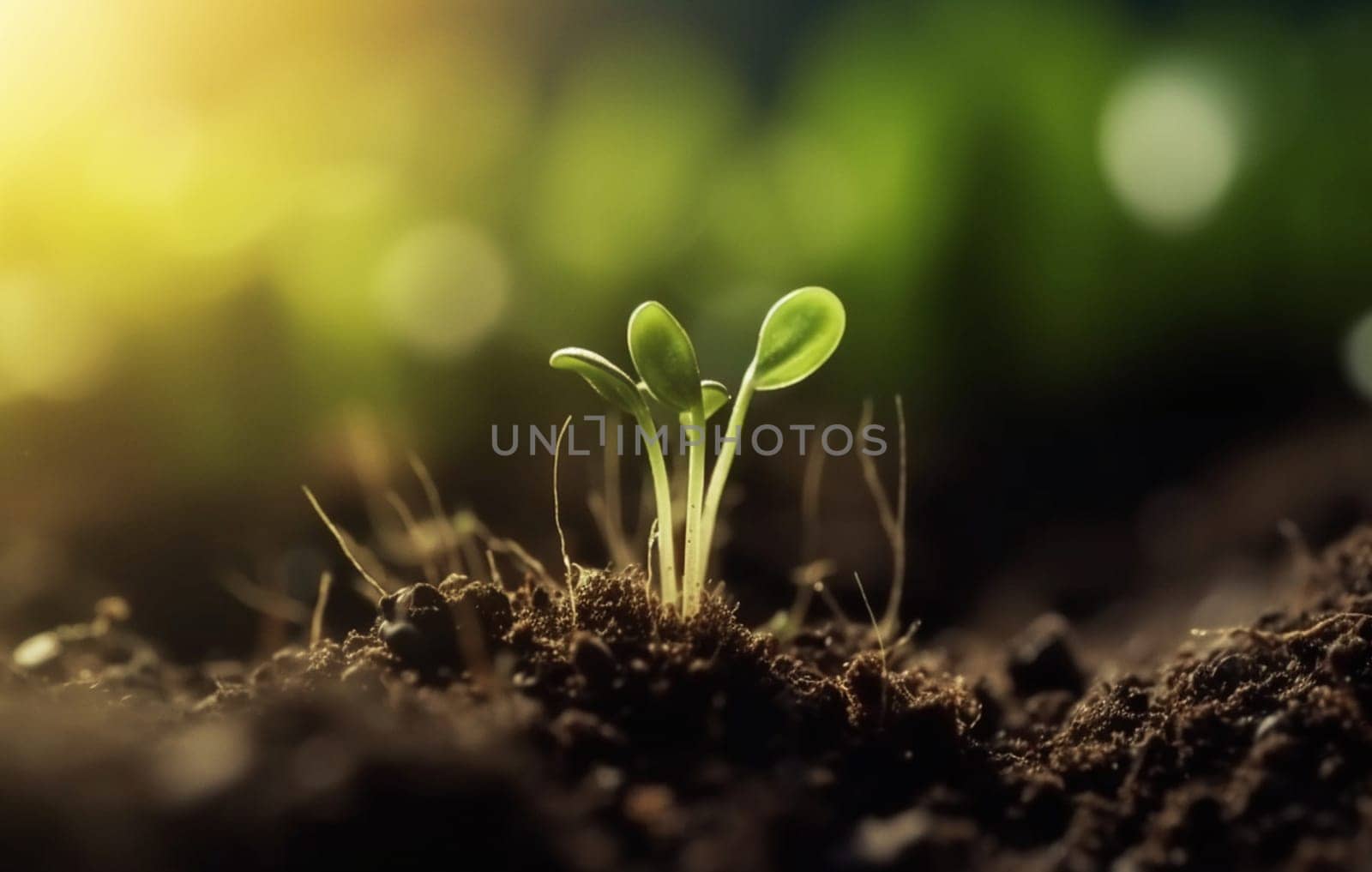 Sprout sprouts from the soil, macro. Plant growing out of the ground at sunset. Agriculture ecology, concept