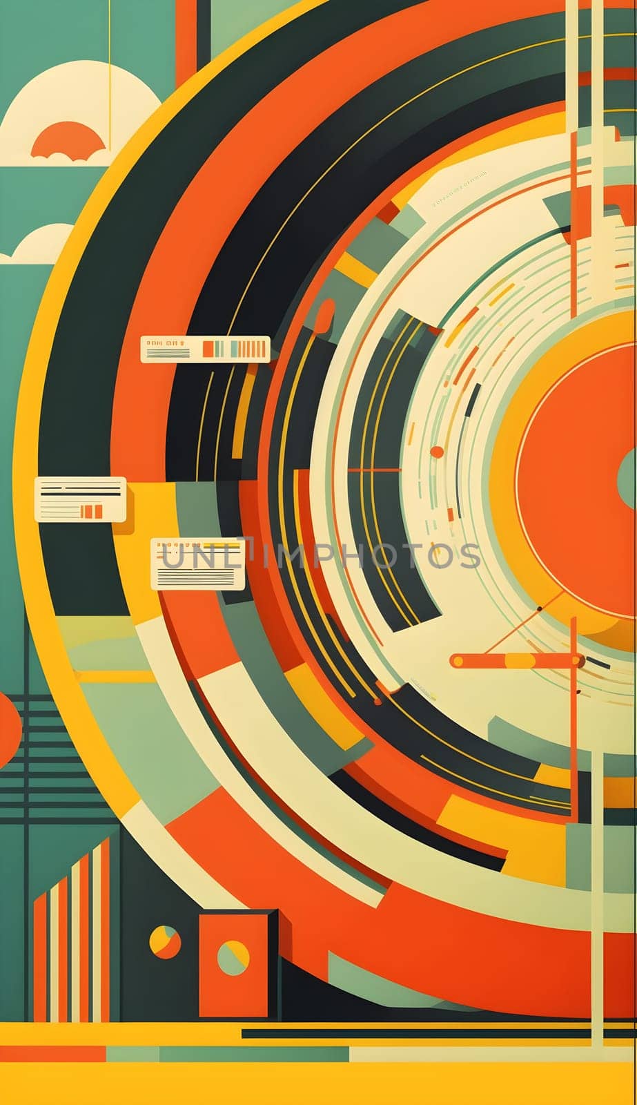 Big data abstract geometrical visualization concept in retro color palette. Vertical stories format template. AI Generative content