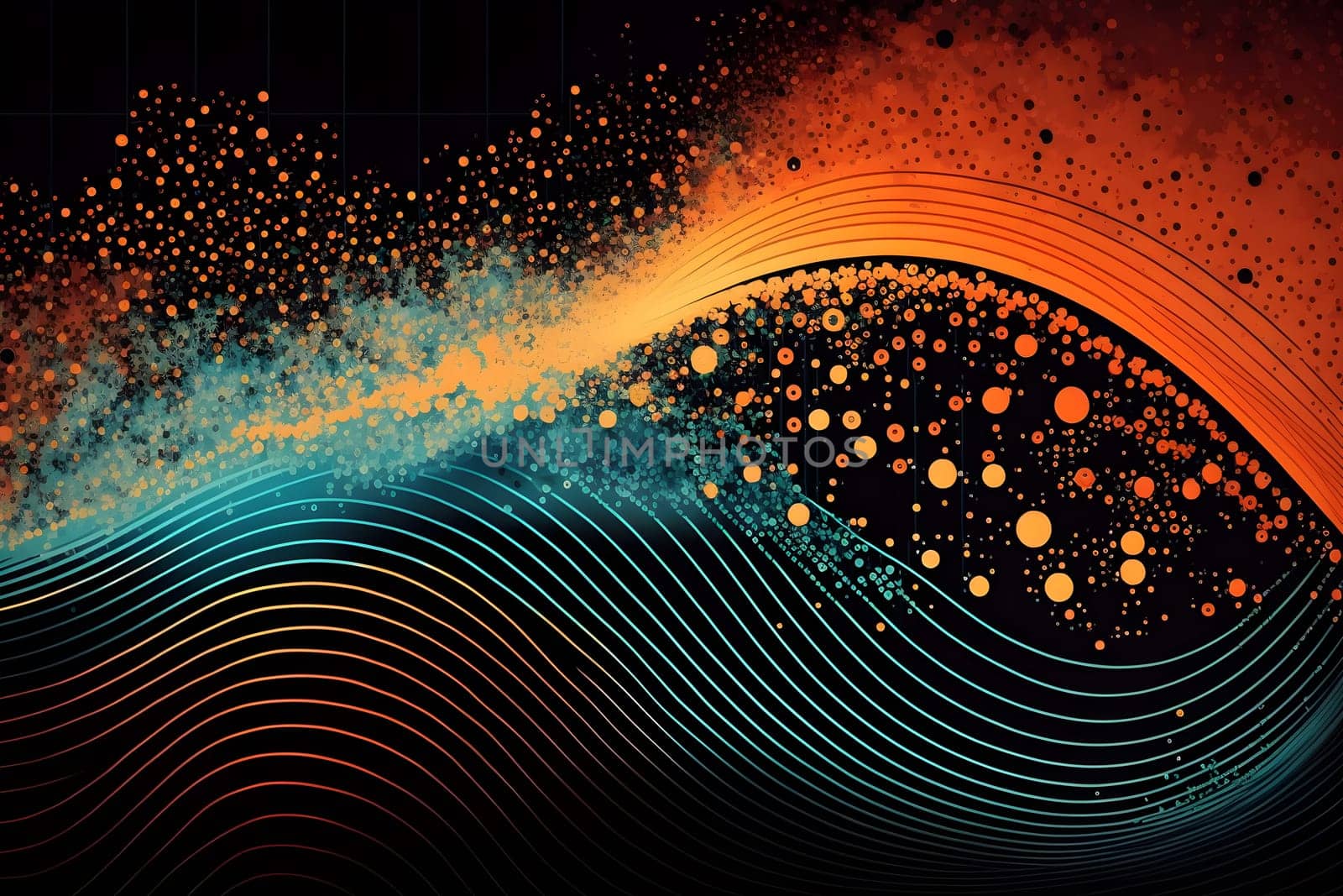 Big data abstract visualization or ethereal fantasy world or space concept in retro color palette and aesthetic. AI Generative content