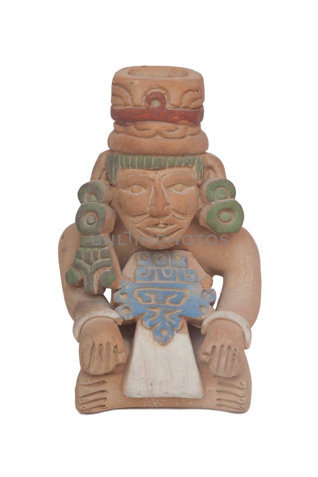 Mayans civilization souvenir, terracotta replicas. Isolated over white background