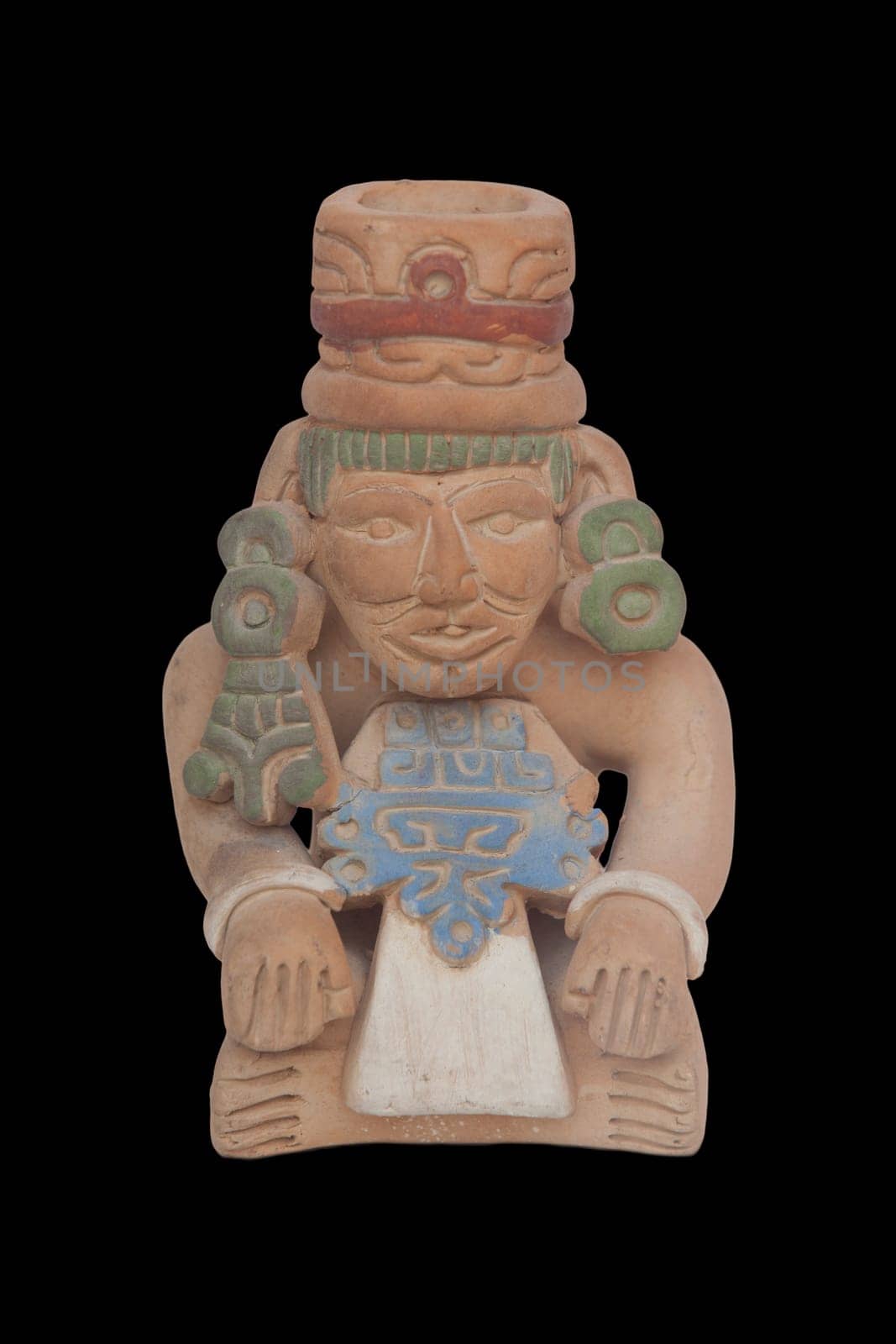 Mayans civilization souvenir, terracotta replicas. Isolated over black background