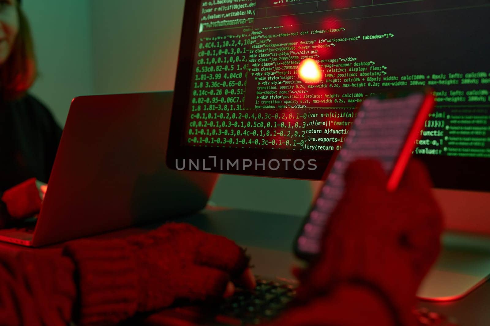 Anonymous people using computer and programming to break code. Cyber security threat. Internet and network security. Access to private information. Anonymous hackers using technology to access to password and encrypted data. Cyber attack