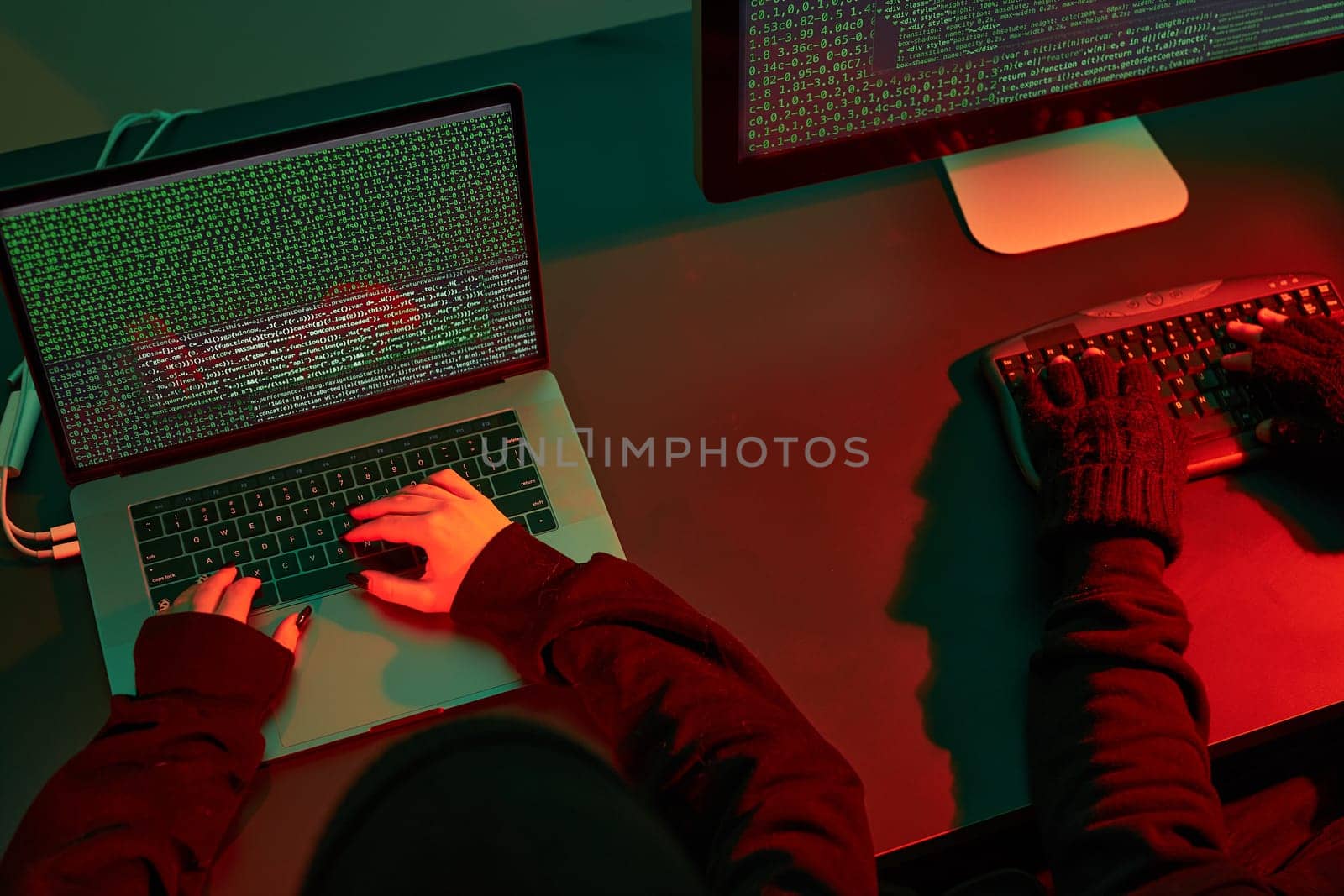 Anonymous people using computer and programming to break code. Cyber security threat. Internet and network security. Access to private information. Anonymous hackers using technology to access to password and encrypted data. Cyber attack