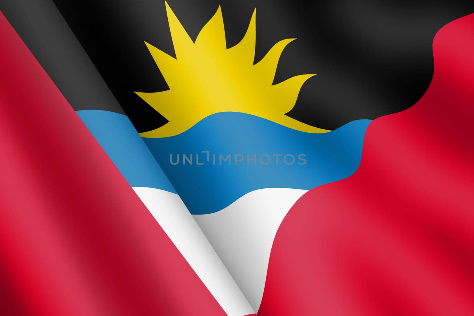 An Antigua and Barbuda waving flag 3d illustration