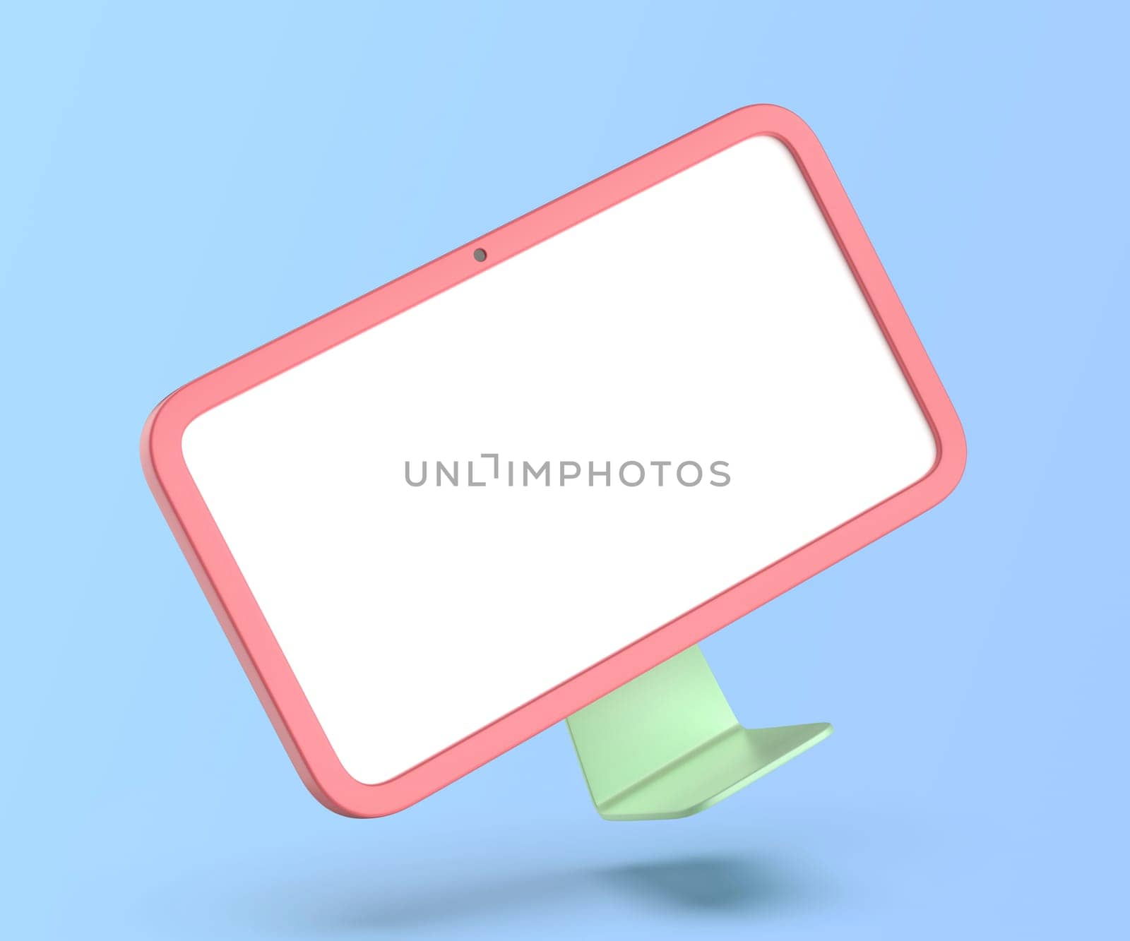 Cartoon style computer monitor on blue background