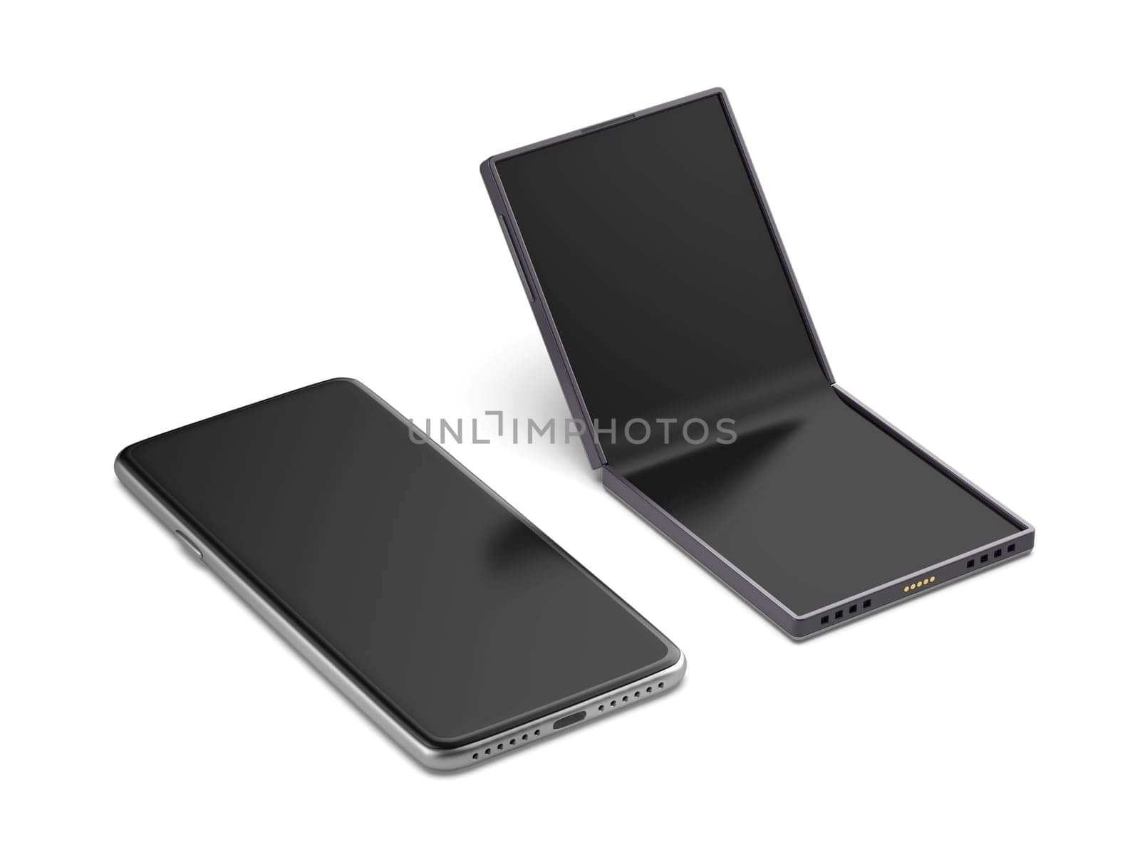 Two modern smartphones with different form factors on white background