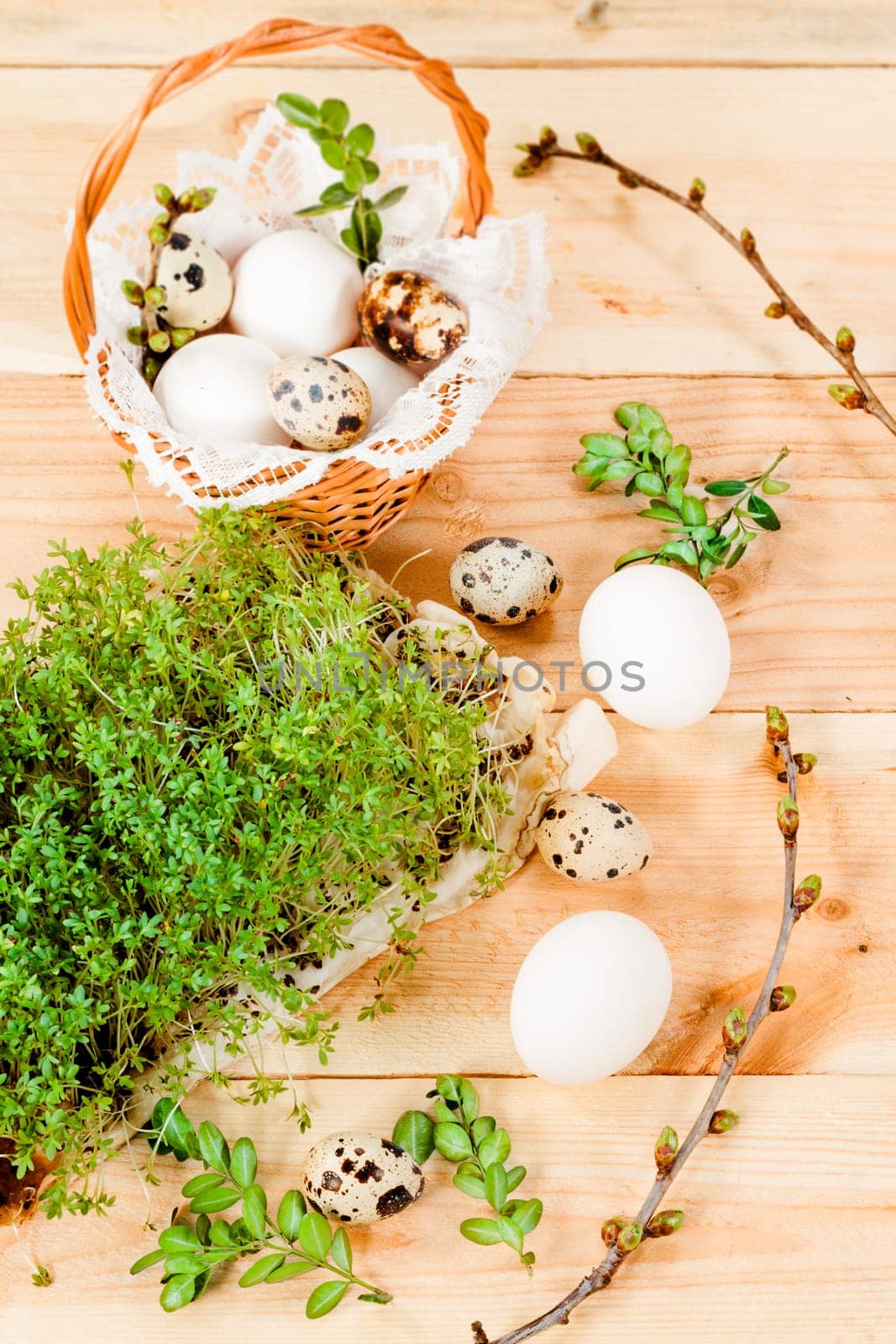 Preparing basket with eggs for blessing at Easter